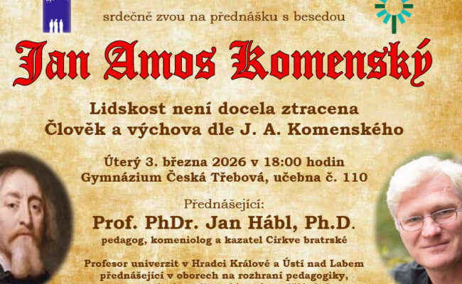 Přednáška  věnovaná odkazu J. A. Komenského  v České Třebové  – 3.3. 2026 – pozvánka